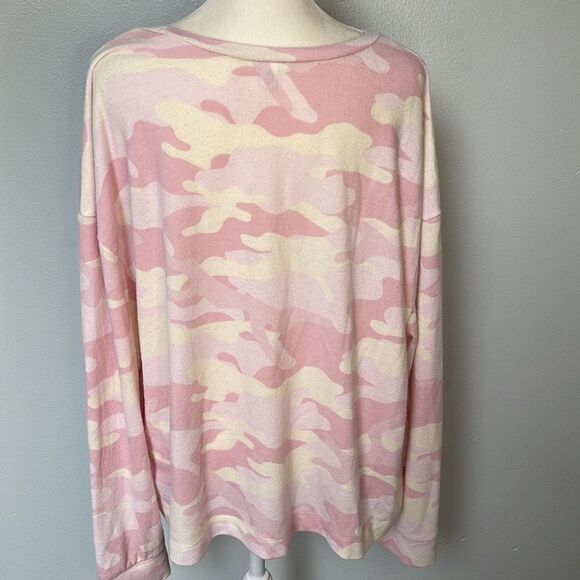 Time and Tru bubble gum pink and cream military print sweater.  Size XL. - Picture 3 of 5